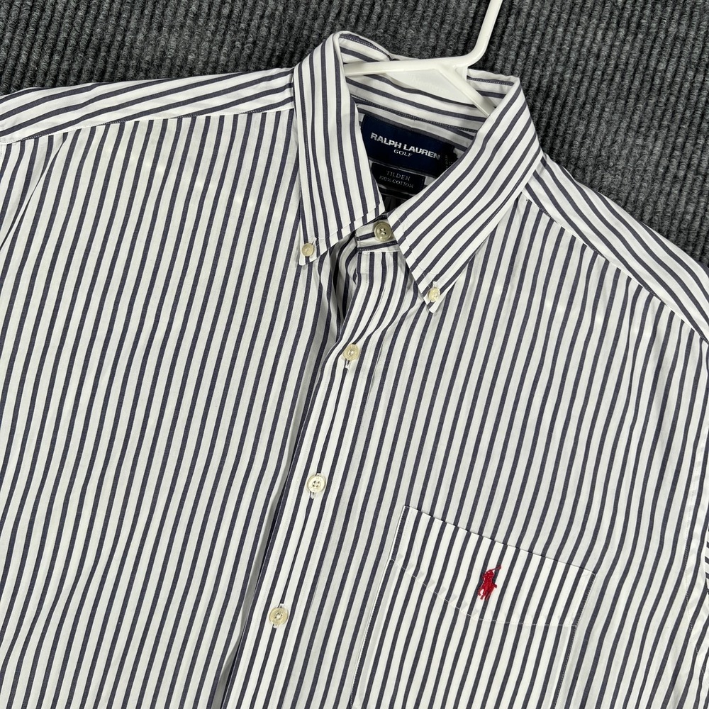 Ralph Lauren Golf Tilden Shirt Mens Large Blue Striped Short Sleeve Button Down